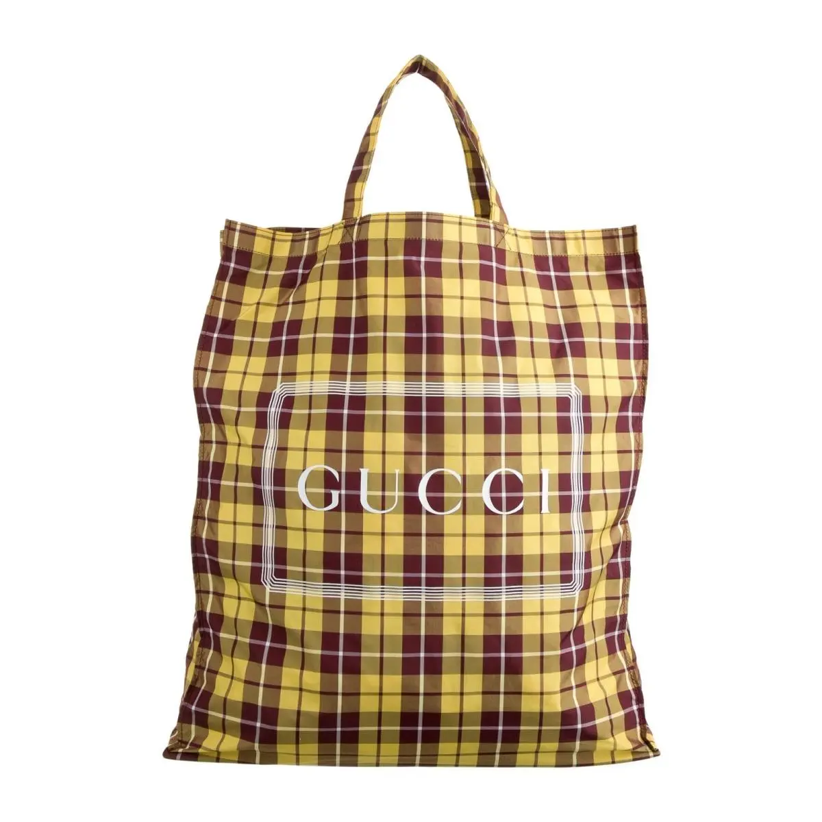 Plaid Montecarlo Nylon Tote Yellow Brown 260222 by Gucci