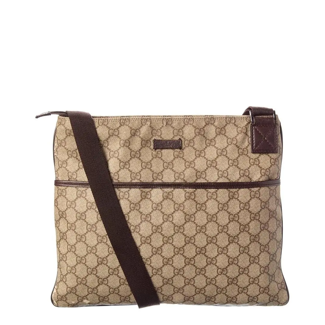 Gucci Beige Gg Supreme Leather Signature Pocket Flat Messenger