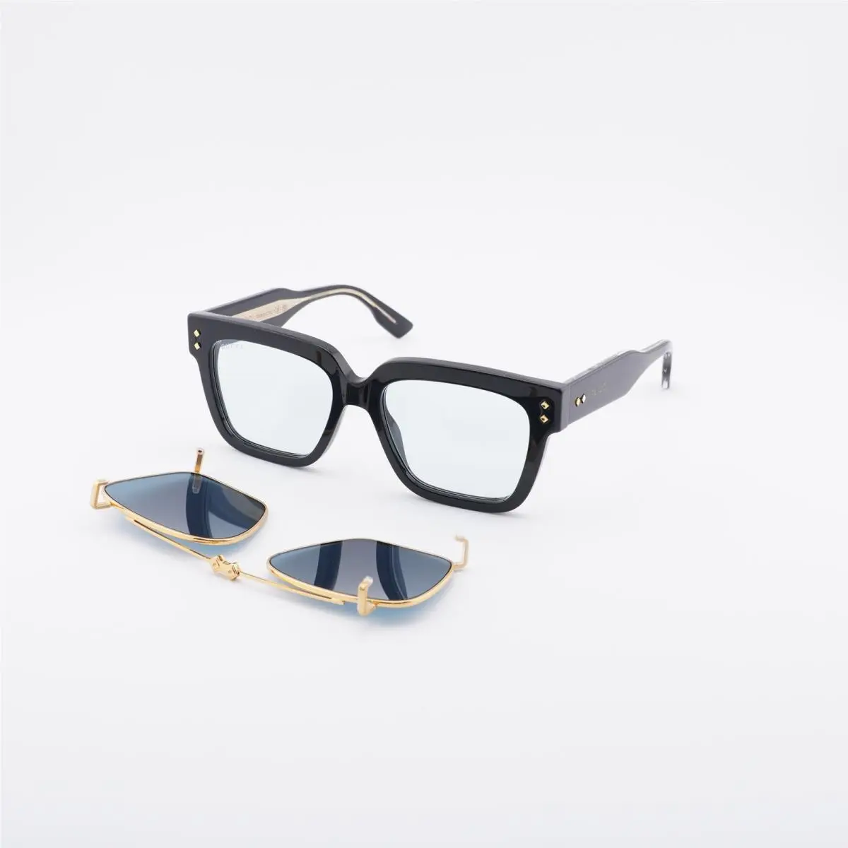 Gucci GG1084S 005 Shiny Black with a Gold Rimmed Folding Clip-on/light Blue