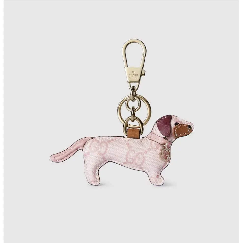 Boxed  Logo Dog Shaped Bag Charm Pink Canvas by Gucci