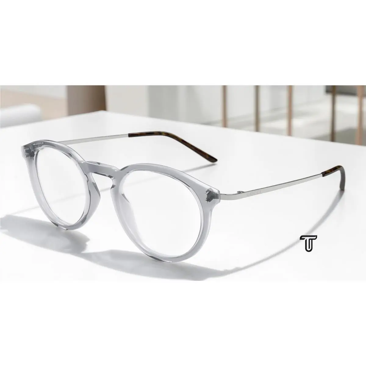 GG1710O 003 Round Panthos Grey Silver Demo Lens 48 mm Men`s Eyeglasses by Gucci