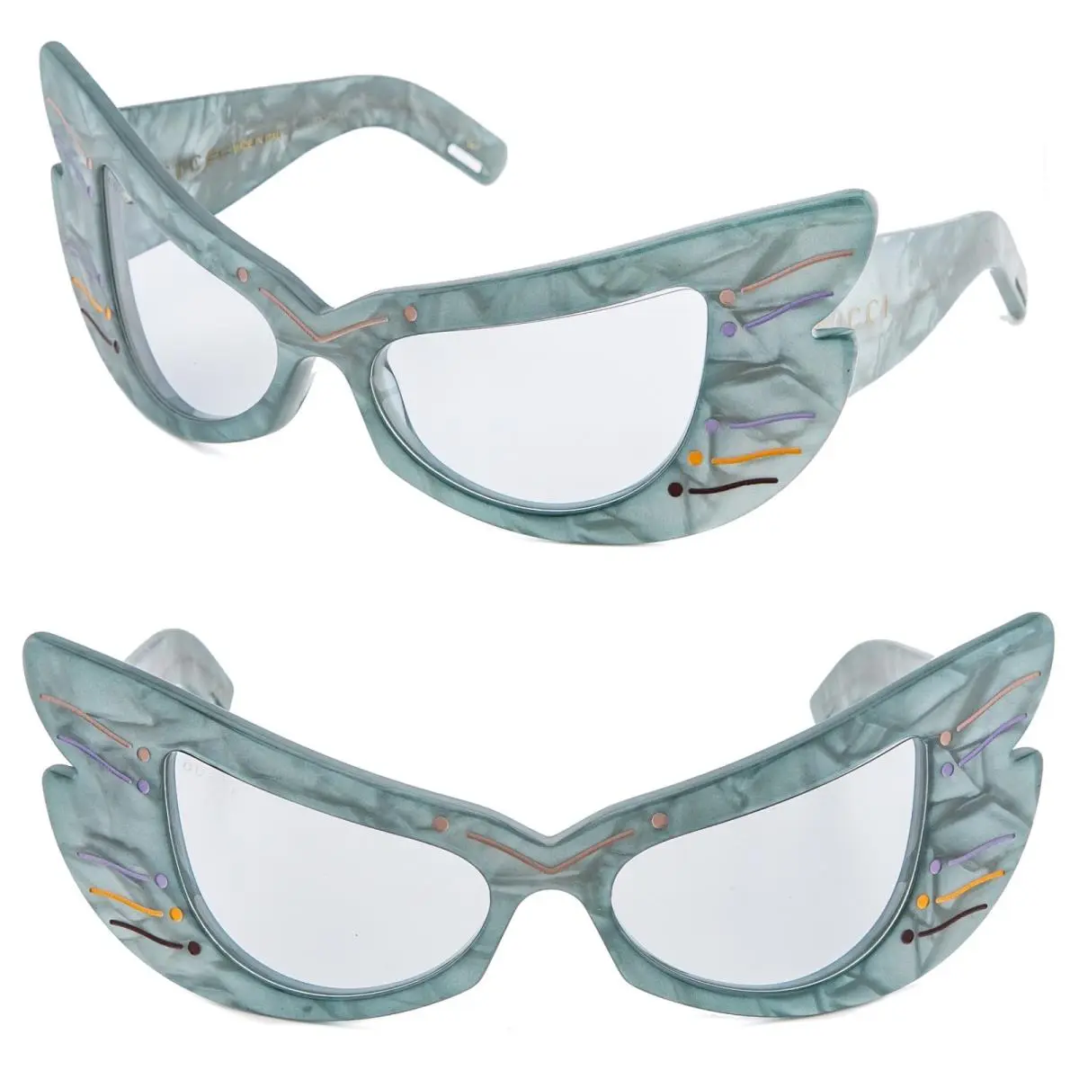 GG0710S Hollywood Forever 0710 Blue Pearl Green Wing Mask Sunglasses 004 by Gucci