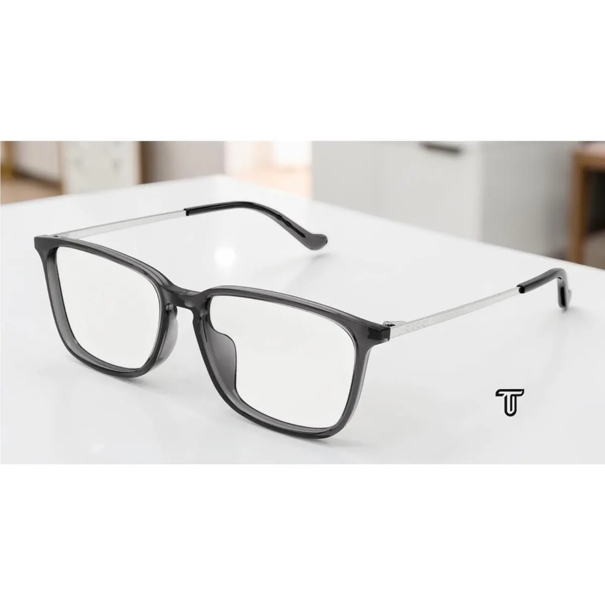 GG1609OA 003 Rectangular Grey Silver Demo Lens 56 mm Men`s Eyeglasses by Gucci