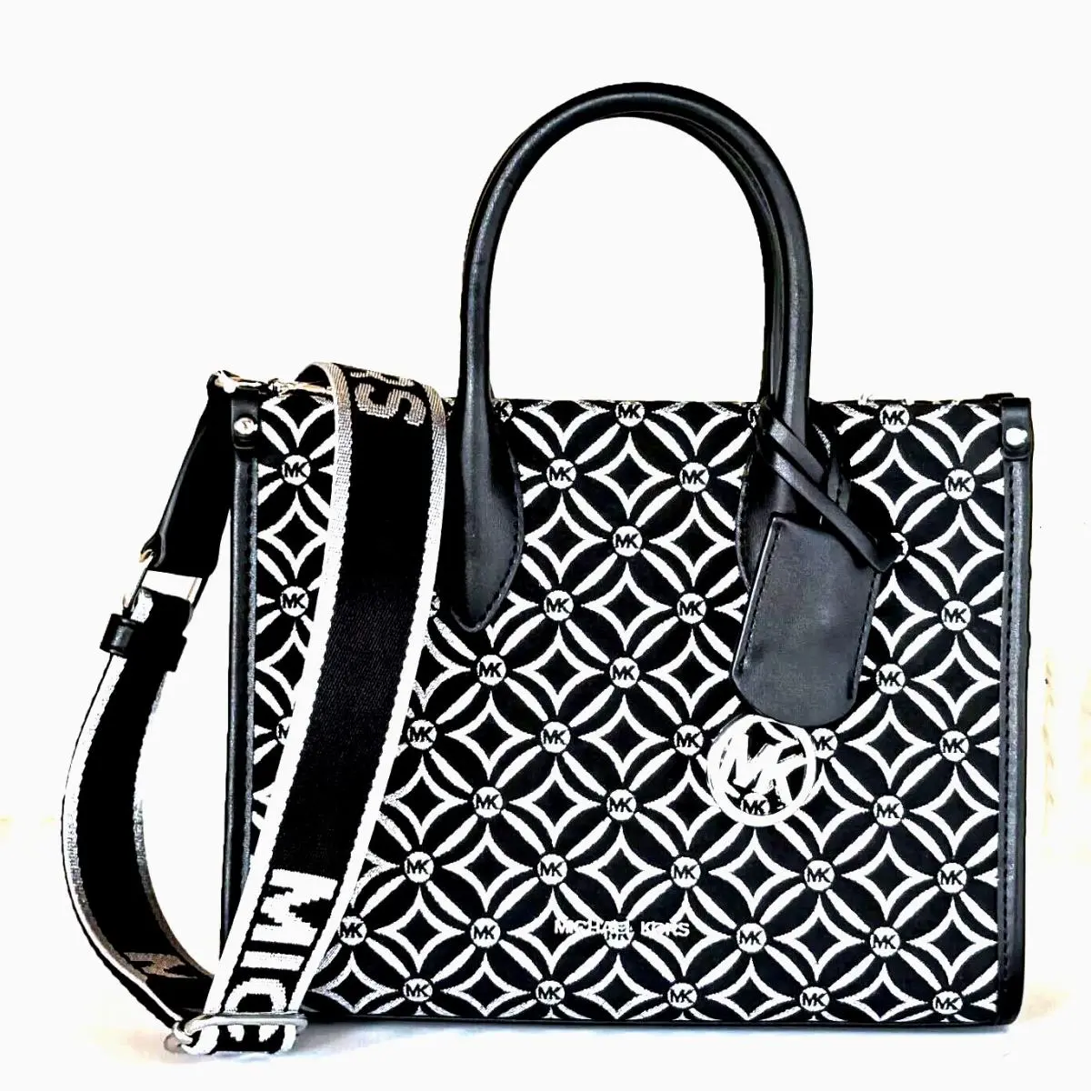 Michael Kors Mirella Small Metallic Logo Jacquard Crossbody Bag Black
