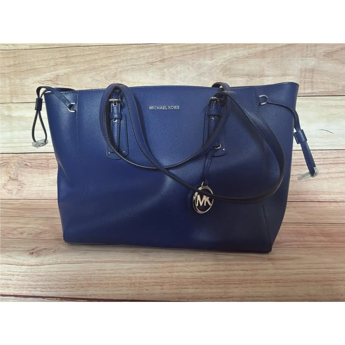 Michael Kors Women`s Shoulder Bag Jet Set Travel Leather Top Zip Tote Navy