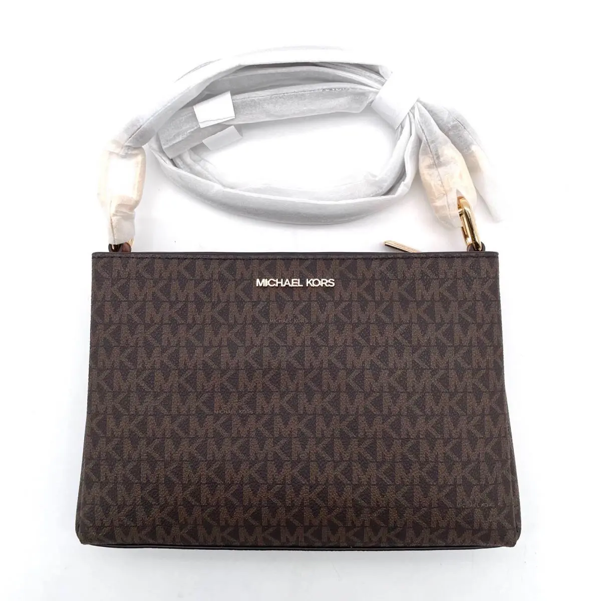 Michael Kors Trisha Crossbody Women NS Brown Signature Logo Bag 35H1G9TC8B