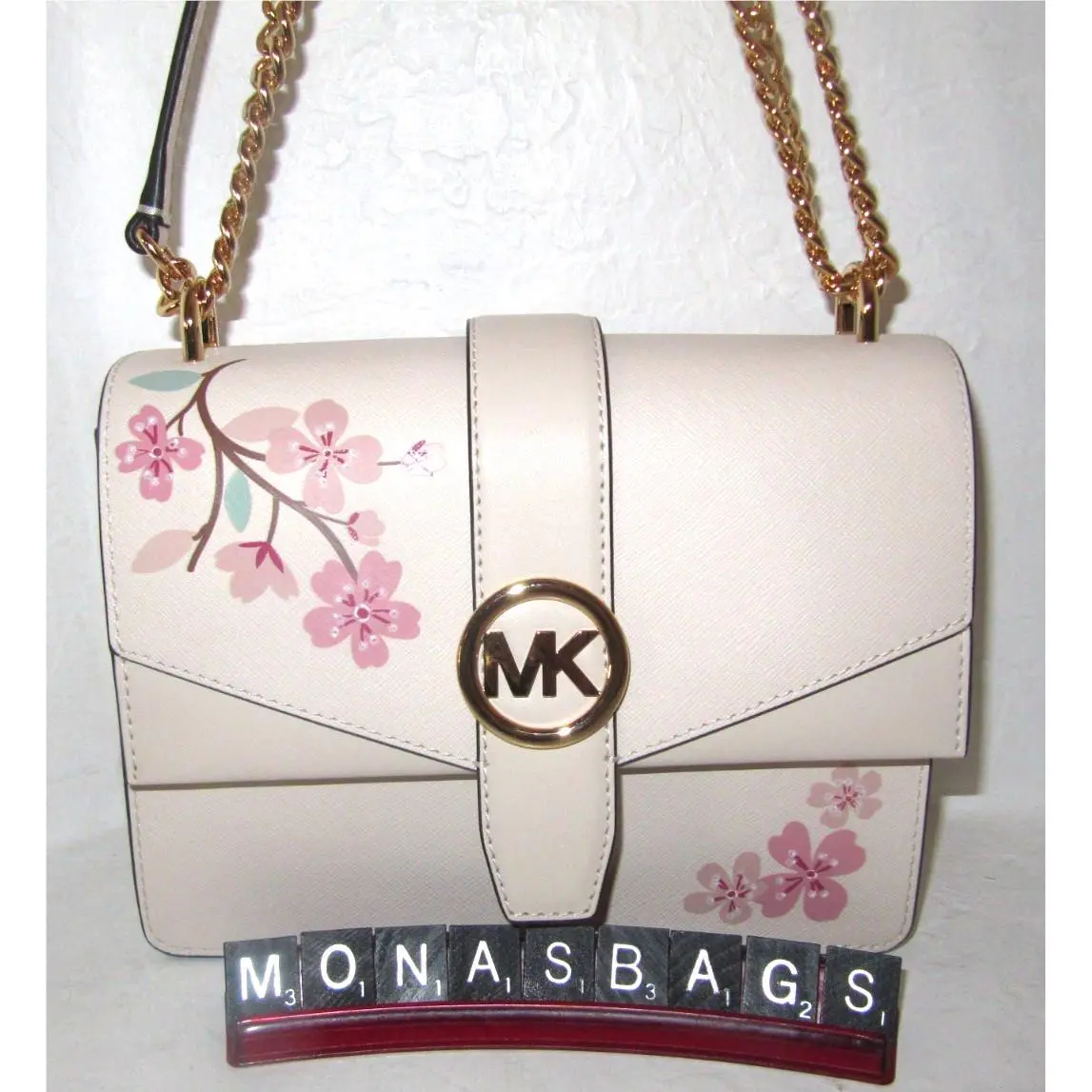Greenwich Small Flap Crossbody Cream Pink Floral Embellished by Michael Kors