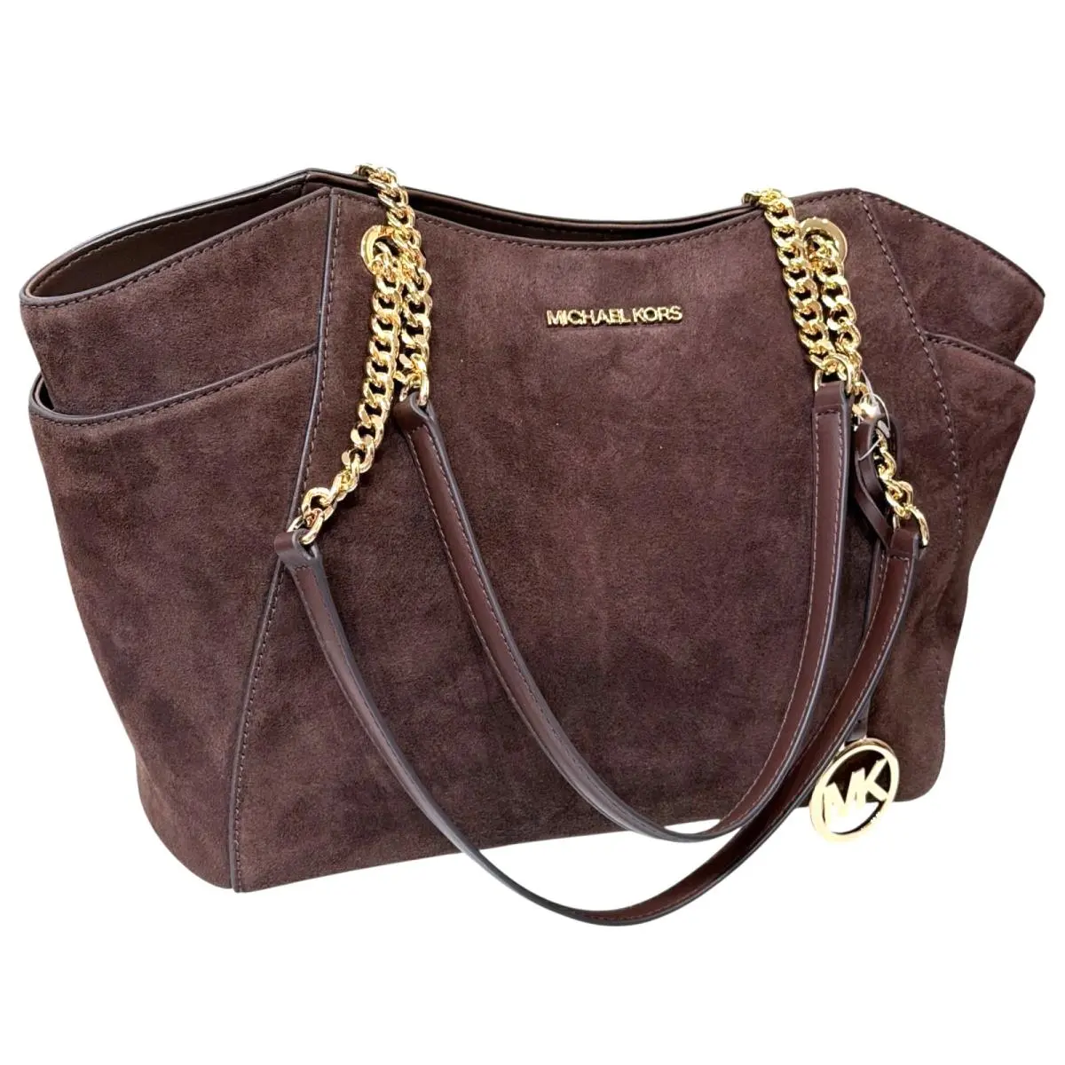 Michael Kors Jet Set Travel Large Chain Shoulder Tote MK Logo Bag Nutmeg