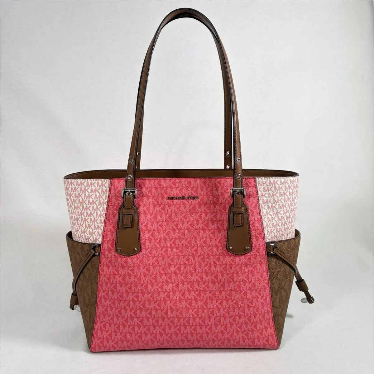Michael Kors Voyager Tote Pink Rosewood MK Logo Double Handle Multi Pocket