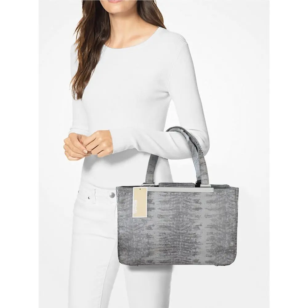 Michael Kors MK Gray Python Leather Tote Shoulder Bag Purse