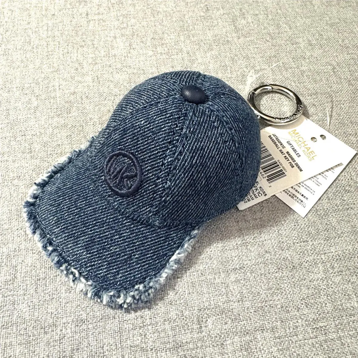 Michael Kors Bag Charm Blue Denim Baseball Cap Key Ring Fob MK Designer