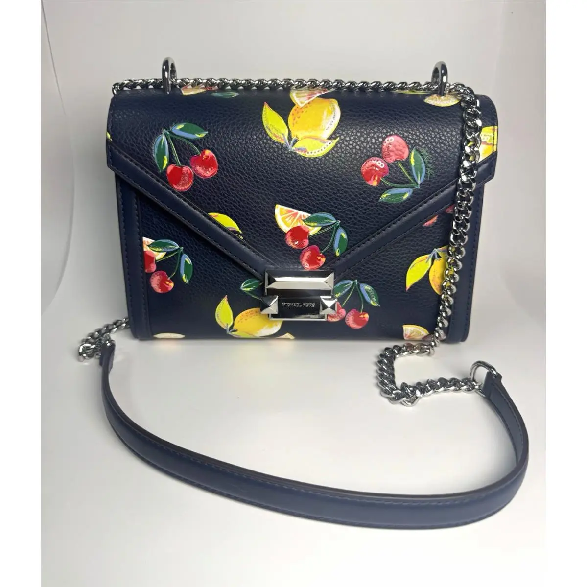 Michael Kors Whitney Medium Flap Shoulder Bag Sequined Fruit Navy Multi