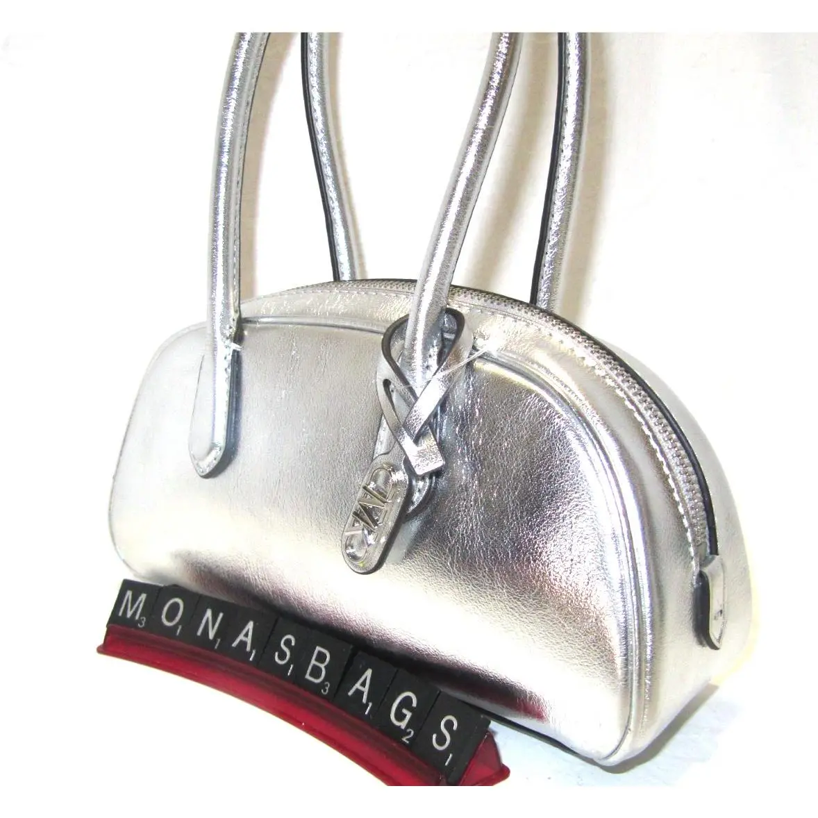 Lulu Small Mini Duffle Satchel Silver Leather Bag by Michael Kors