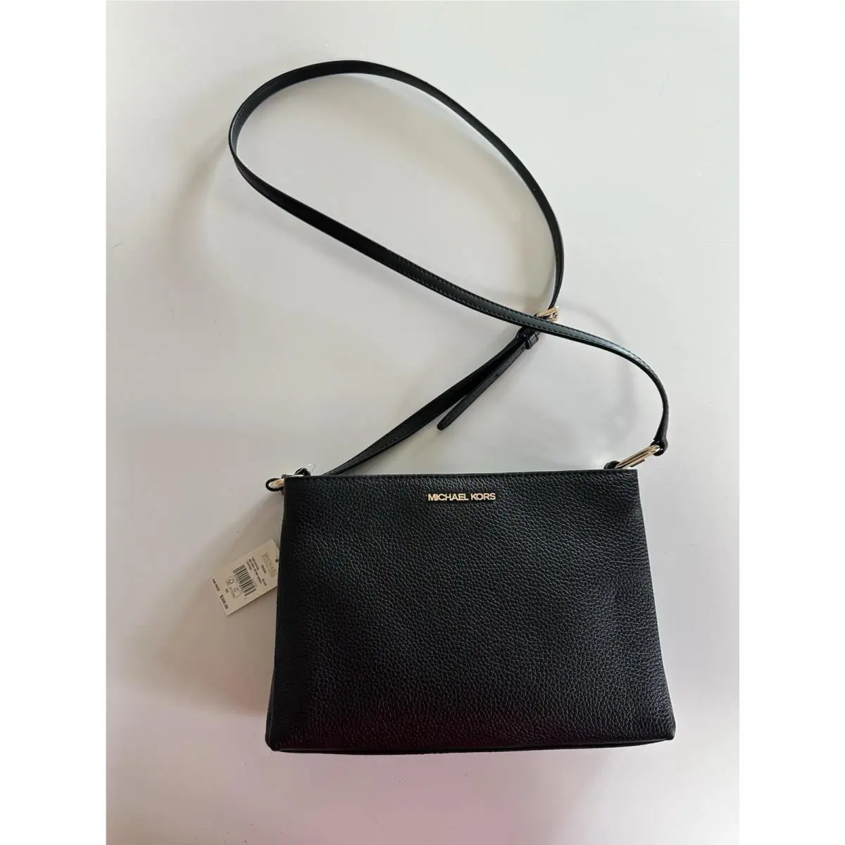 Trisha Triple Compartment Black Pebbled Leather Crossbody Bag by Michael Kors