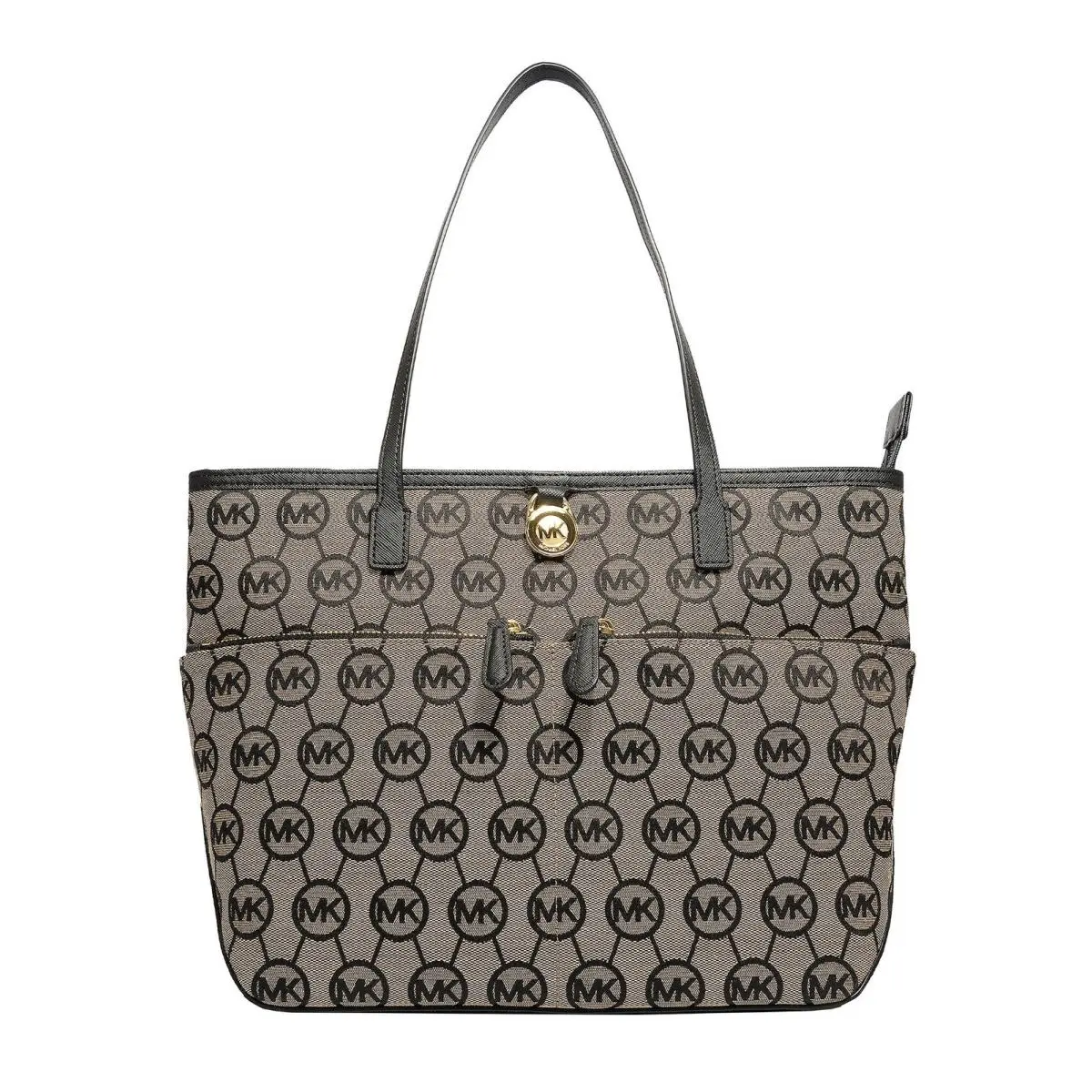 Michael Kors MK Signature Jet Set Medium Pocket Tote Handbag Bag Black