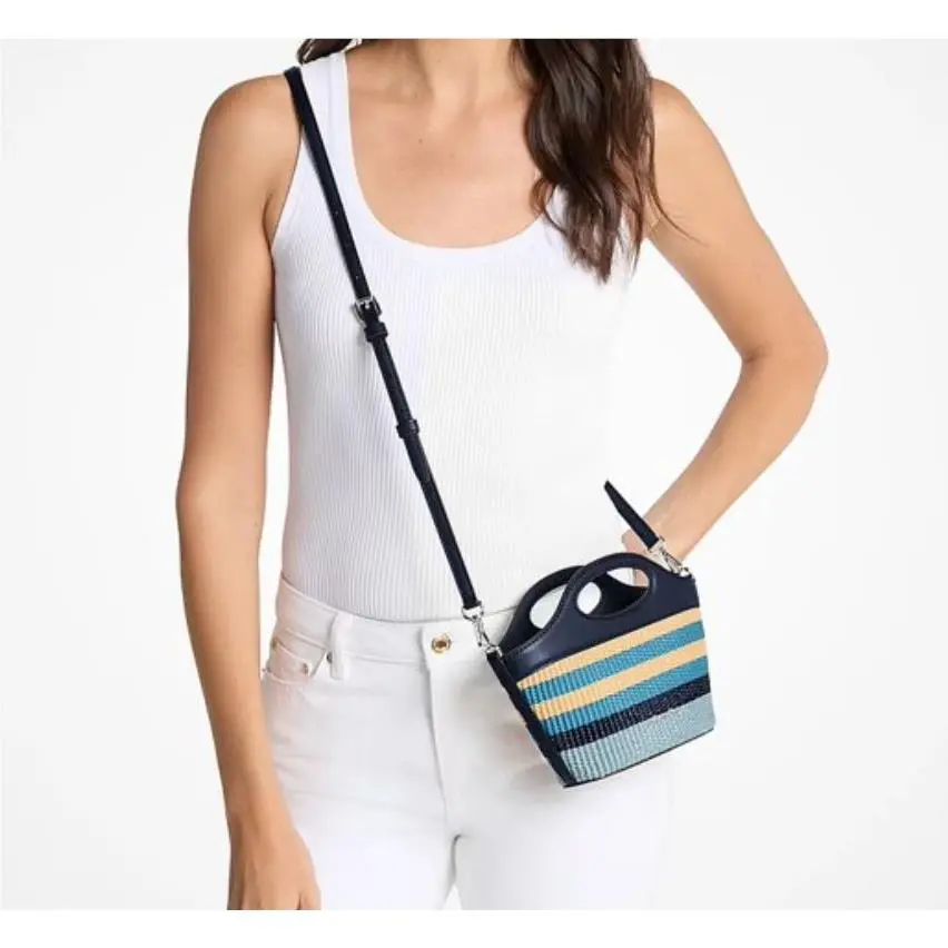 Tatum Small Striped Woven Crossbody Bag - Navy by Michael Kors