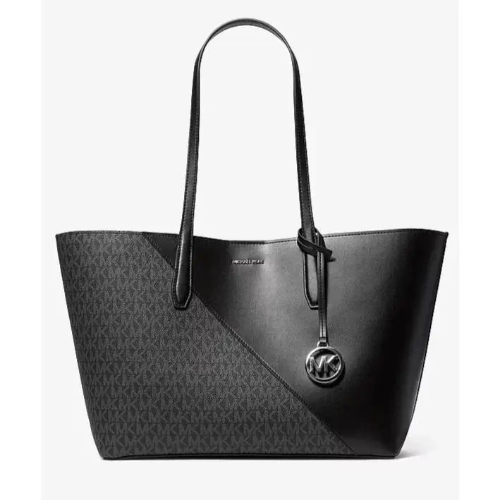 Michael Kors Avalon Medium Convertible Tote Bucket Shoulder Bag MK Black Logo