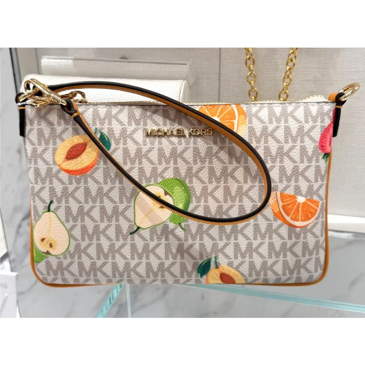 Michael Kors Jet Set Travel Convertible Pouch Wristlet Wallet Rad Vanilla Orange