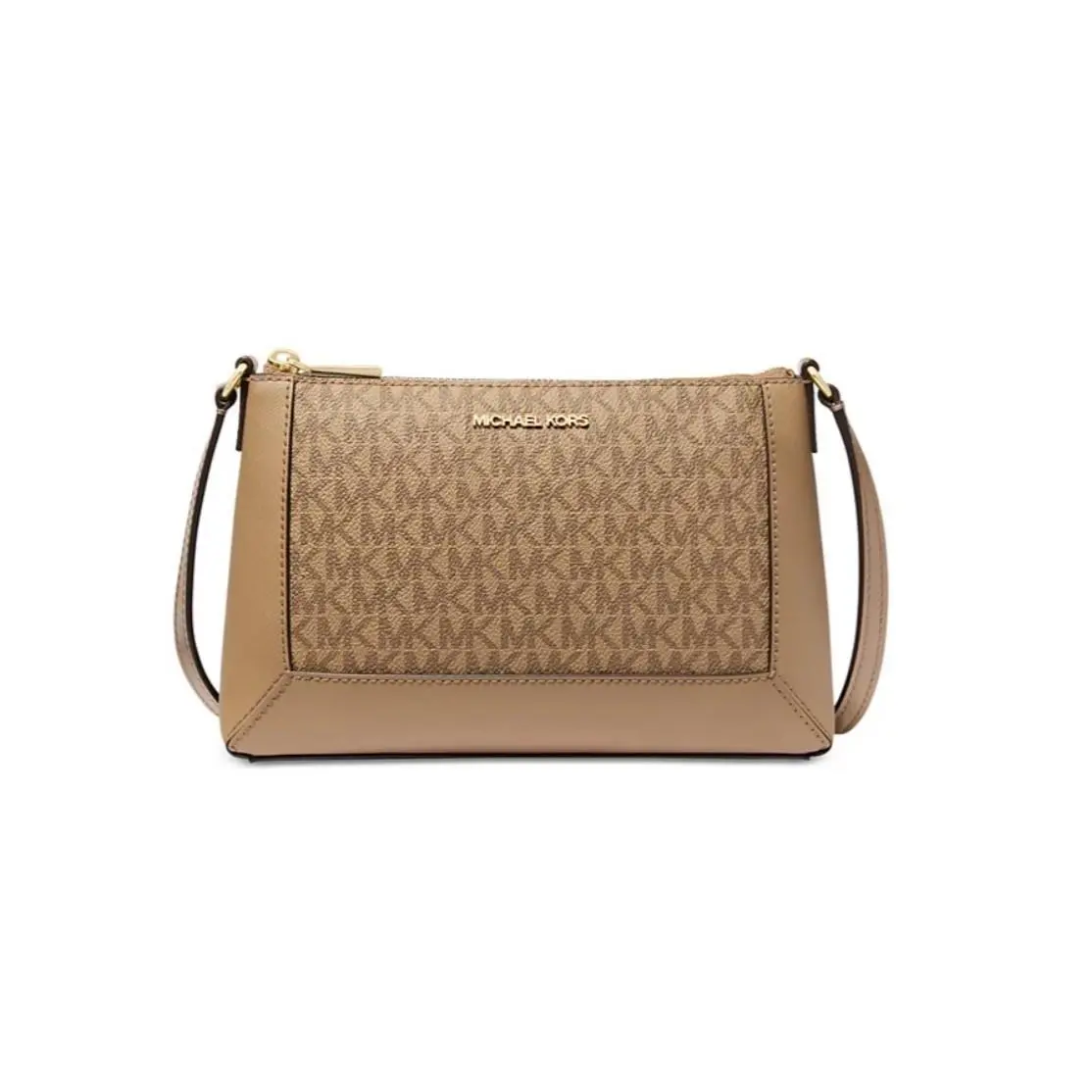 Michael Kors Sallie Monogram Logo Small Crossbody Bag in Husk /tan