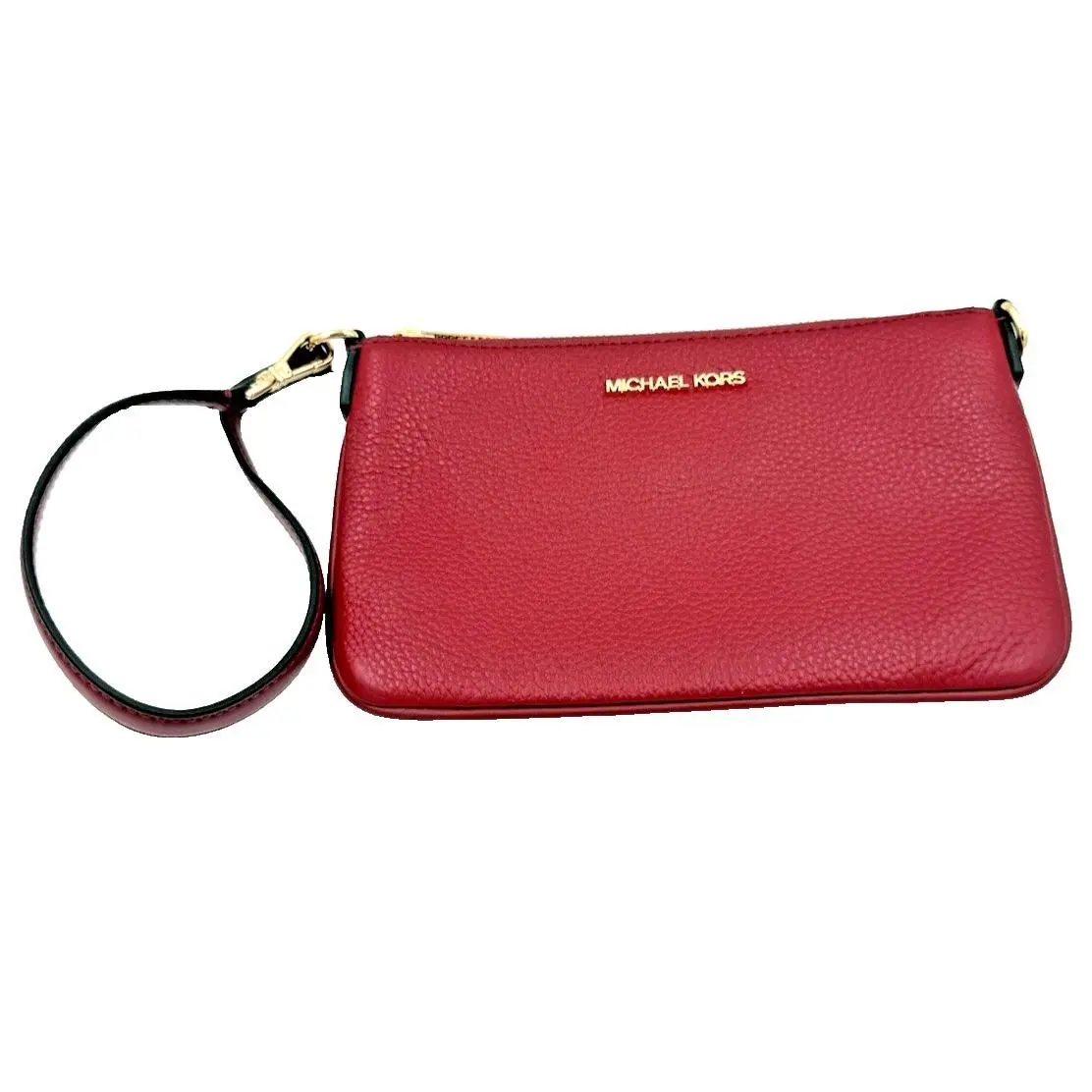Michael Kors Jet Set Travel Cherry Red Pebbled Leather Wristlet Y2K Lux
