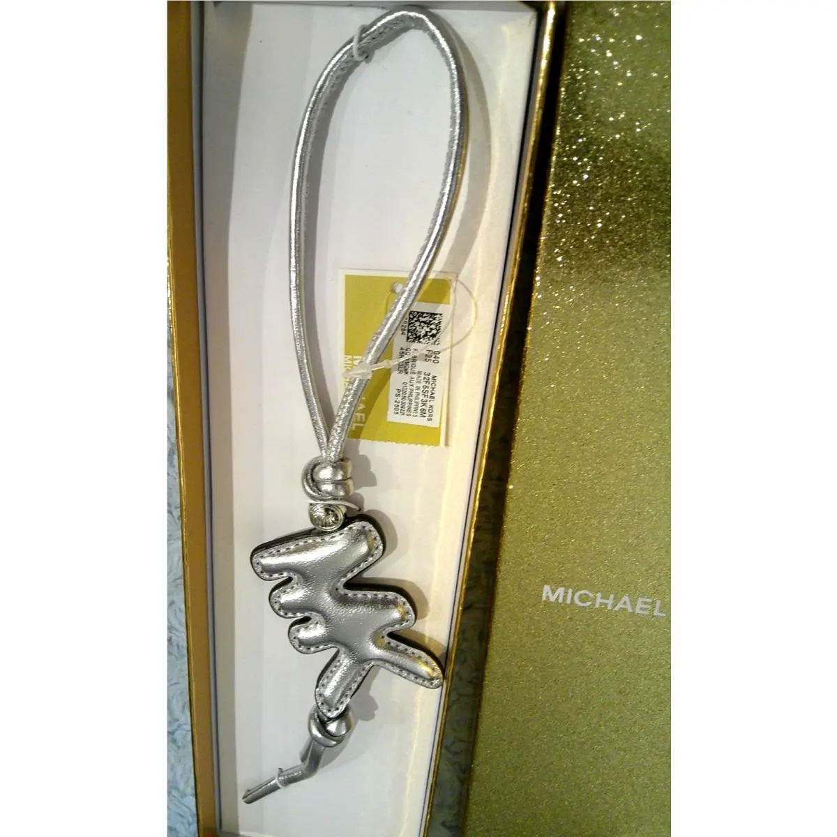 Michael Kors Silver Argent Leather Bubble Puffy MK Bag Charm