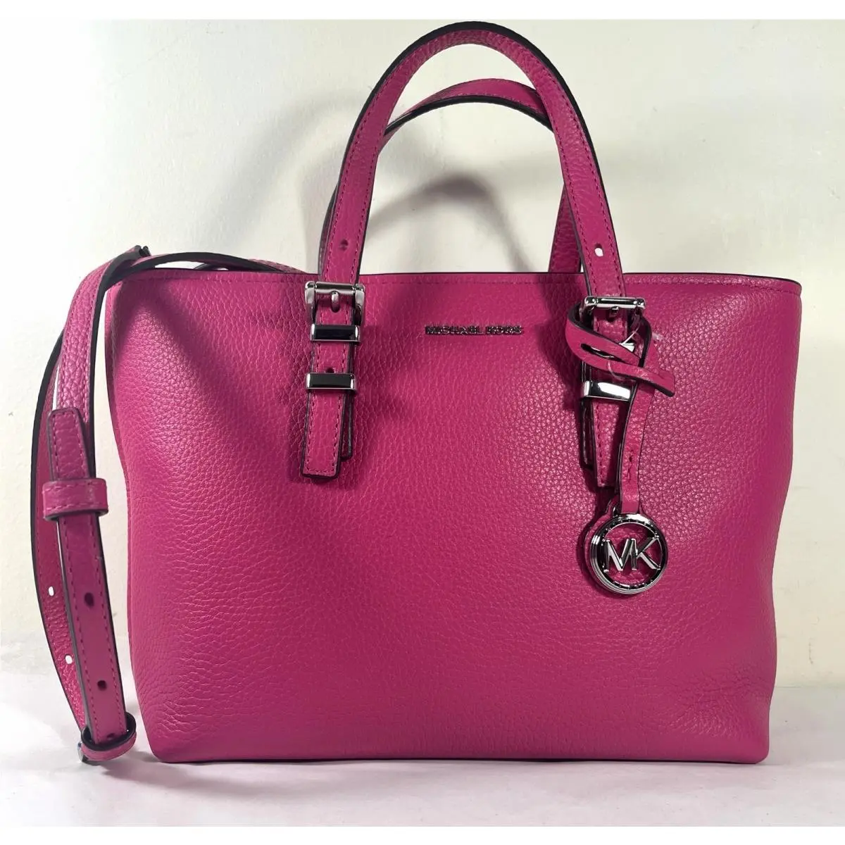 Michael Kors Quinn Small Raspberry Leather Convertible Tote Crossbody Bag