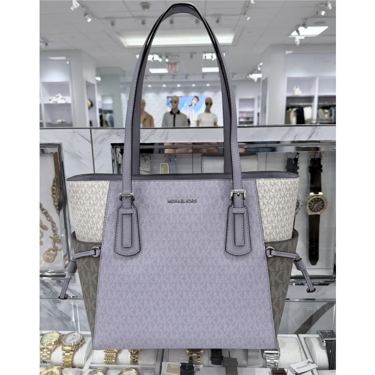 Michael Kors Voyager Large Tote MK Logo Signature Bag Lilac