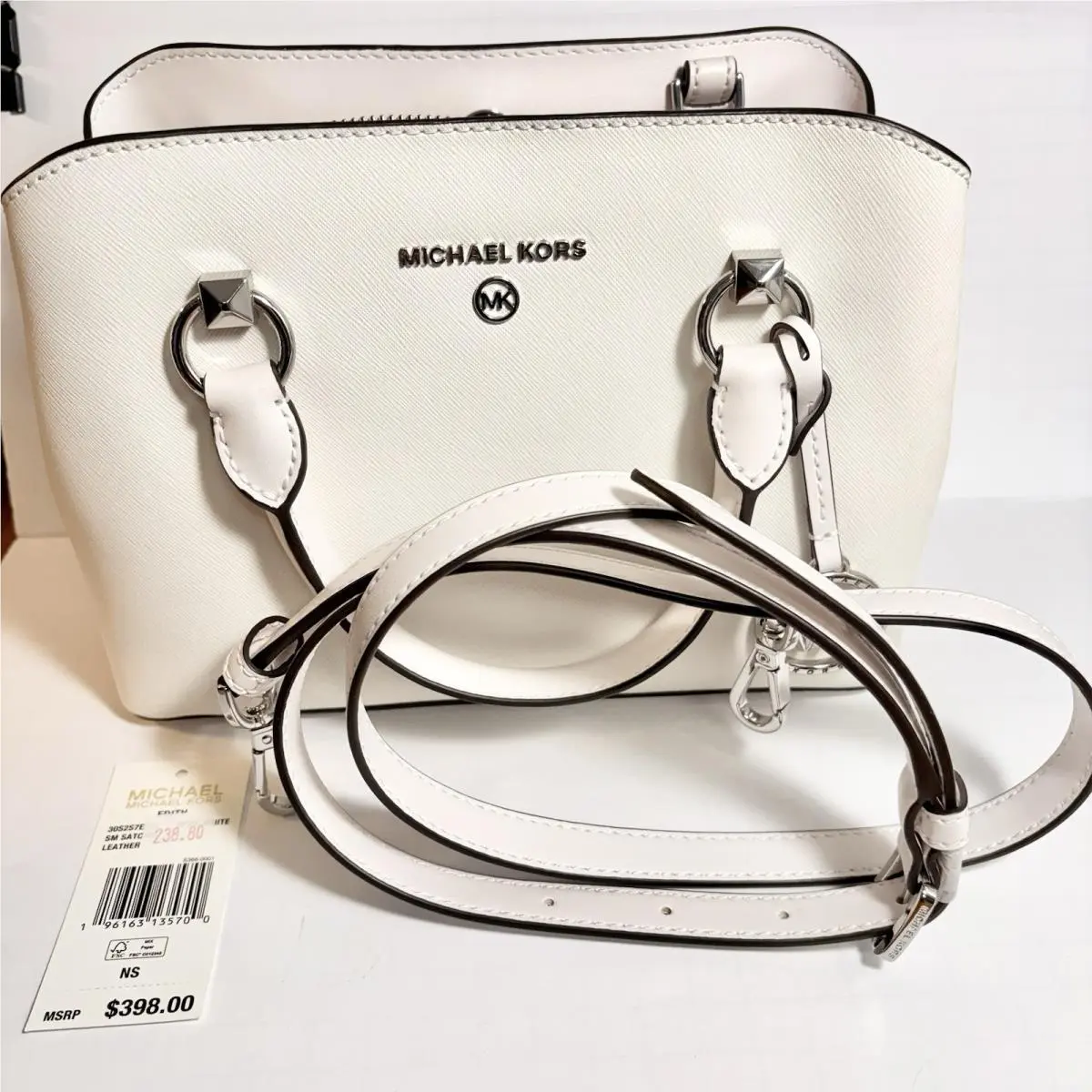 Optic White Small Satchel Edith Saffiano Leather Small by Michael Kors