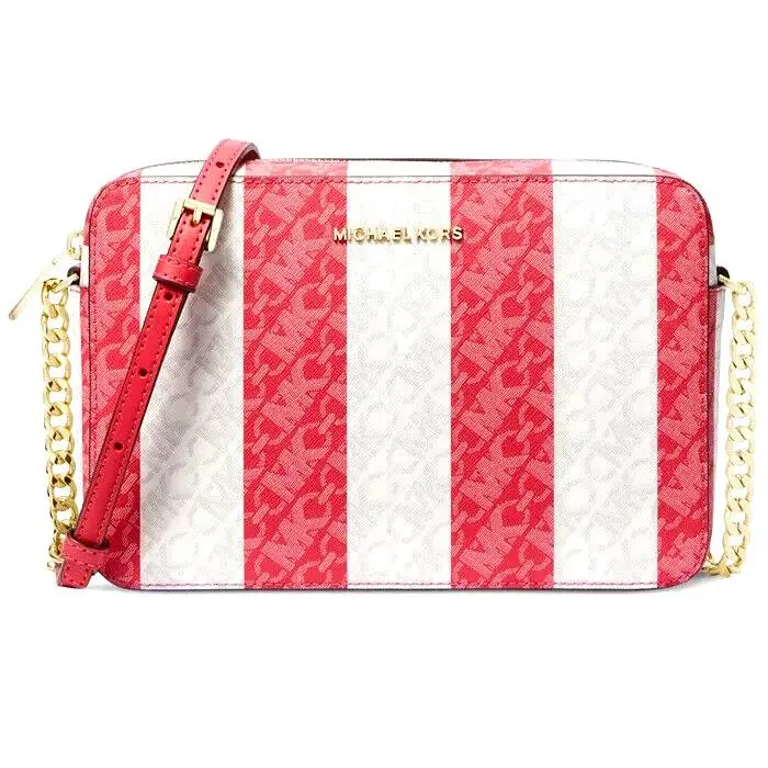 Michael Kors Jet Set Logo LG East West Crossbody Dark Pink/white