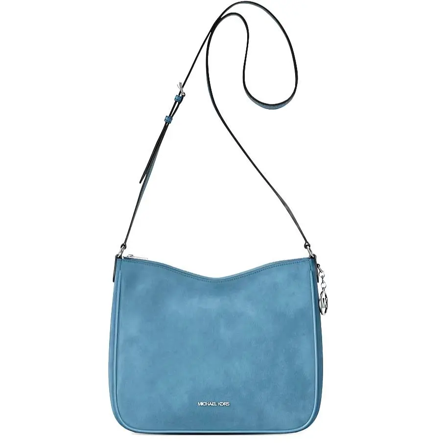 Michael Kors Nayla Medium Suede Messenger Shoulder Bag Denim with Dust Bag