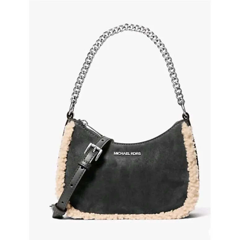 Michael Kors Handbag Gray Crossbody Suede Shearling Chain MK
