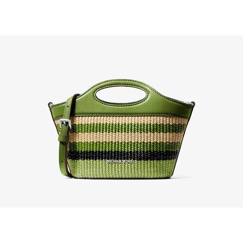 Tatum Small Striped Woven Crossbody Bag Lime Multi by Michael Kors