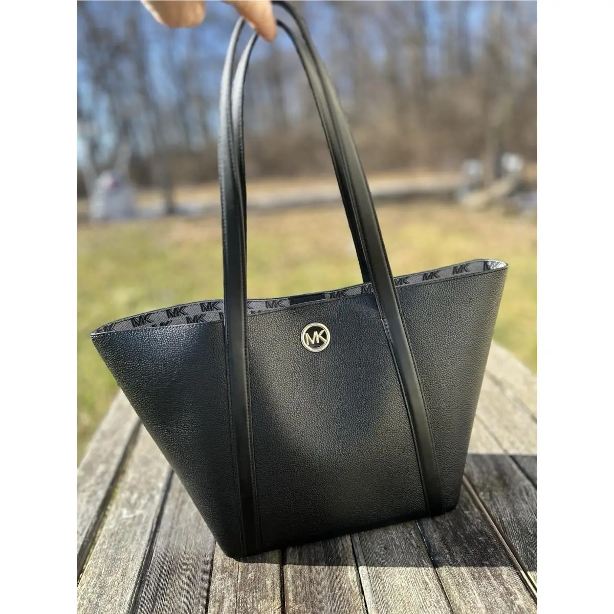 Michael Kors Black Leather Tote Bag Shoulder Handbag Hadleigh Purse