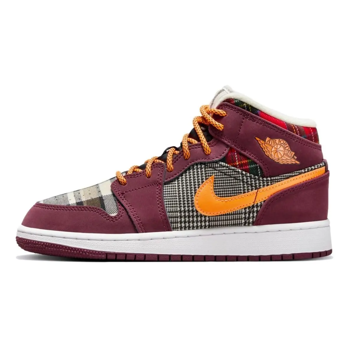 Nike Air Jordan 1 Mid SE GS `night Maroon Black Plaid` FD5460-608 Nby