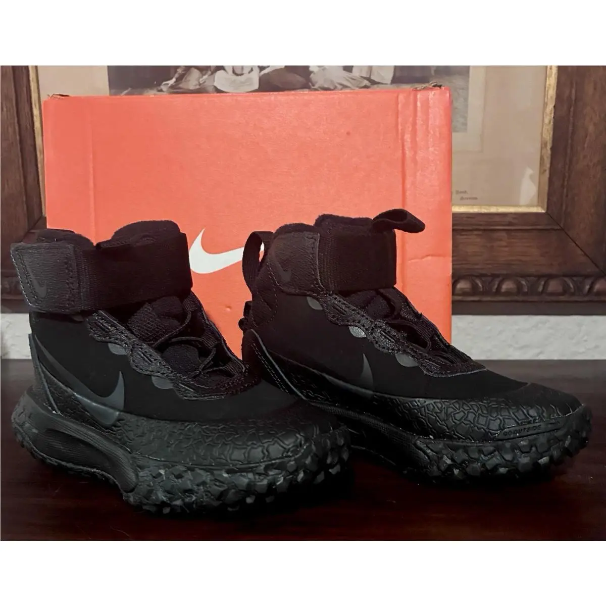 w Box Toddler Size 9 Nike Air Max 90 Terra Scout Easy On Black Boots Shoes