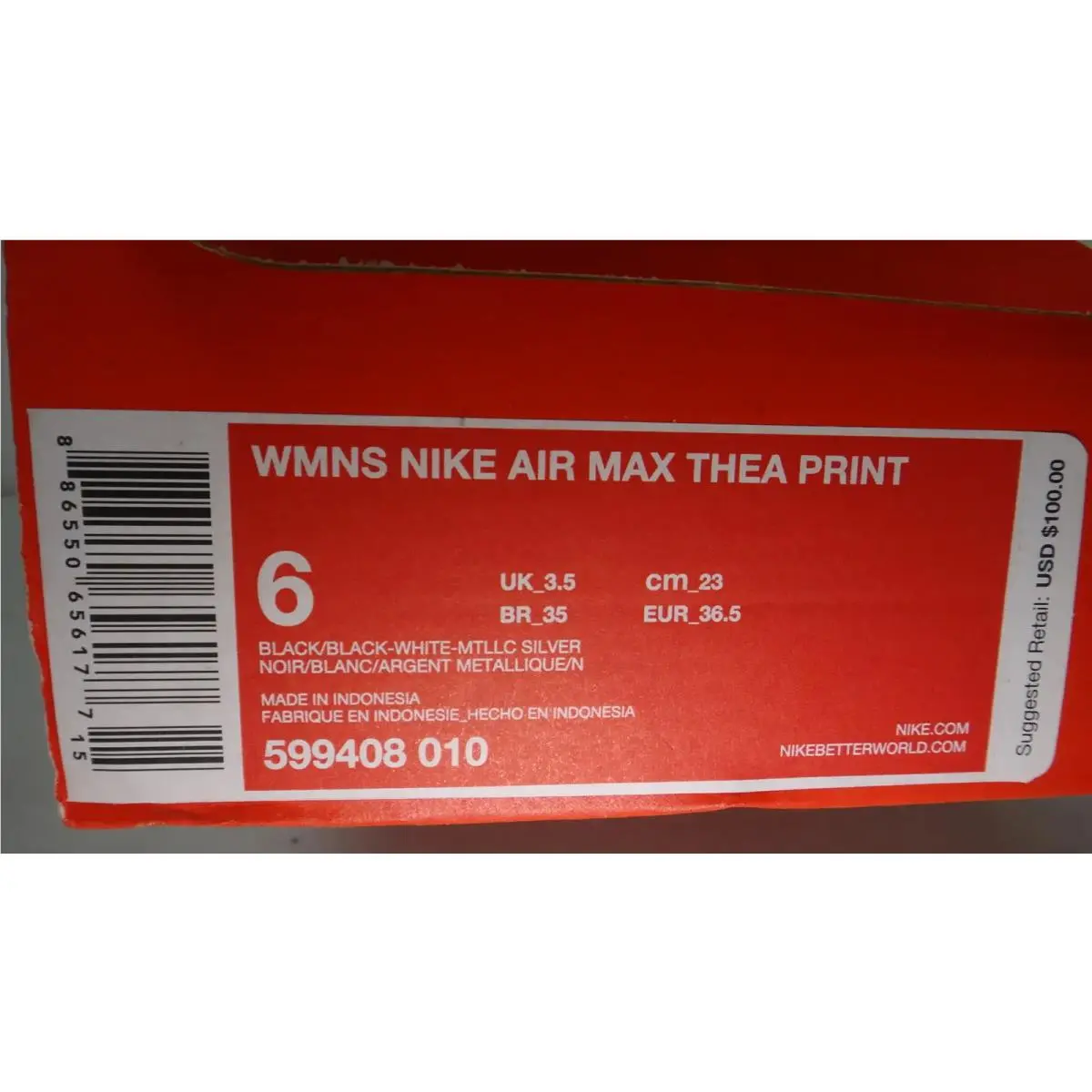 Nike shoes - Nike Air Max Thea - Air Max Thea - 599408-010 - Black/White/Metallic Silver 1