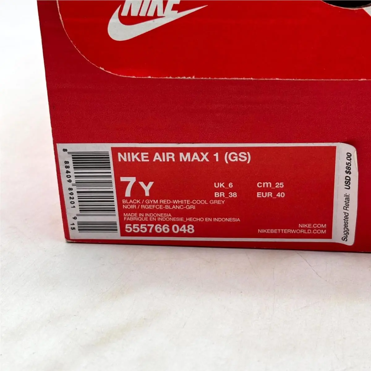 Nike shoes - Nike Air Max 1 GS - 555766-048 - Black Gym Red 7