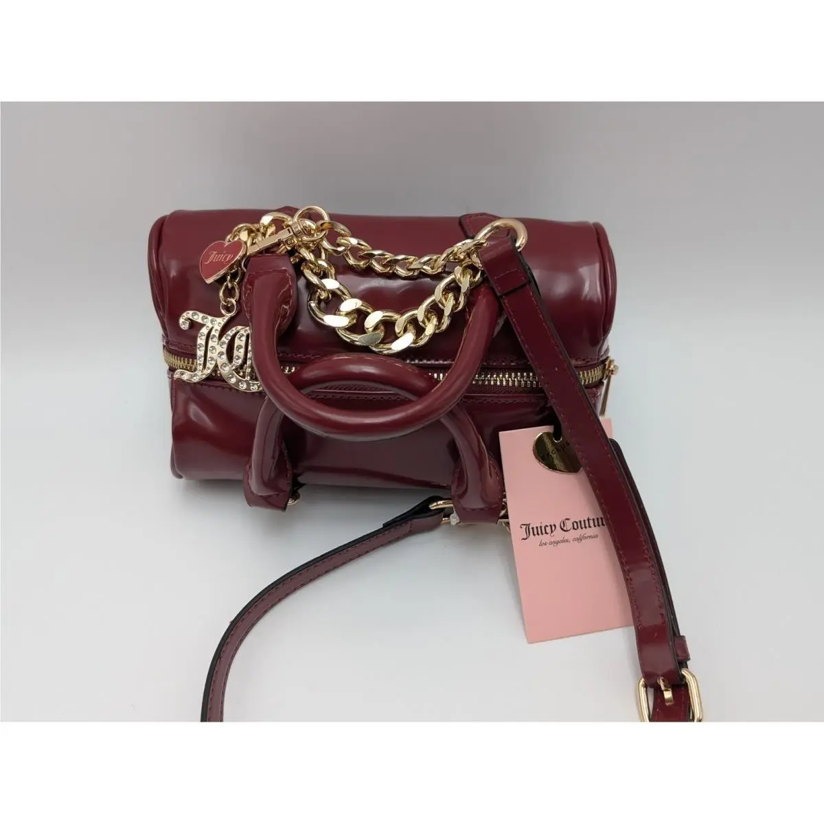 Barrel Bag Women Small Burgundy Heart Crossbody Rhinestone Charms by Juicy Couture