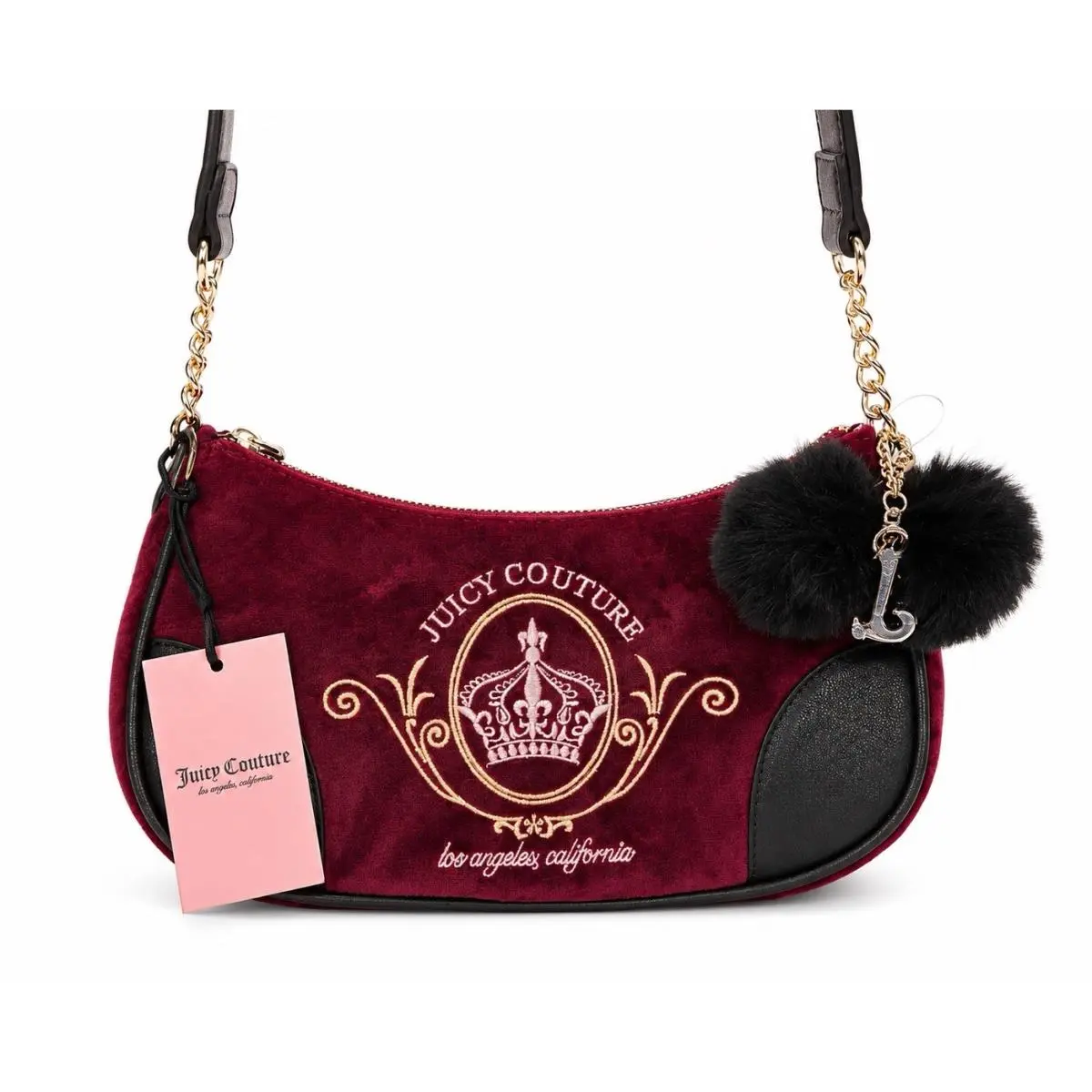 Magnifique Shoulder Bag Cranberry Velour Pom Pom Y2K by Juicy Couture