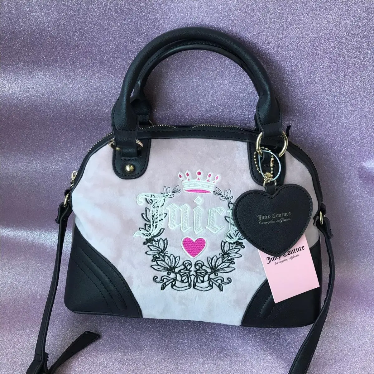 Bag Pink Diamond Heritage Satchel Velour and Leather by Juicy Couture