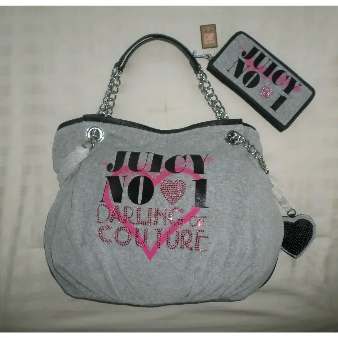 Love Plumes Velour Dutchess Chain Tote Wallet Set Gray by Juicy Couture