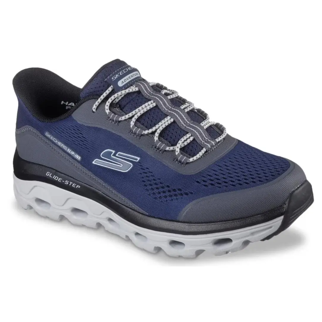 Mens Skechers Hands Free Slip Ins Glide Step Sole Glover Navy Mesh Shoes - Blue