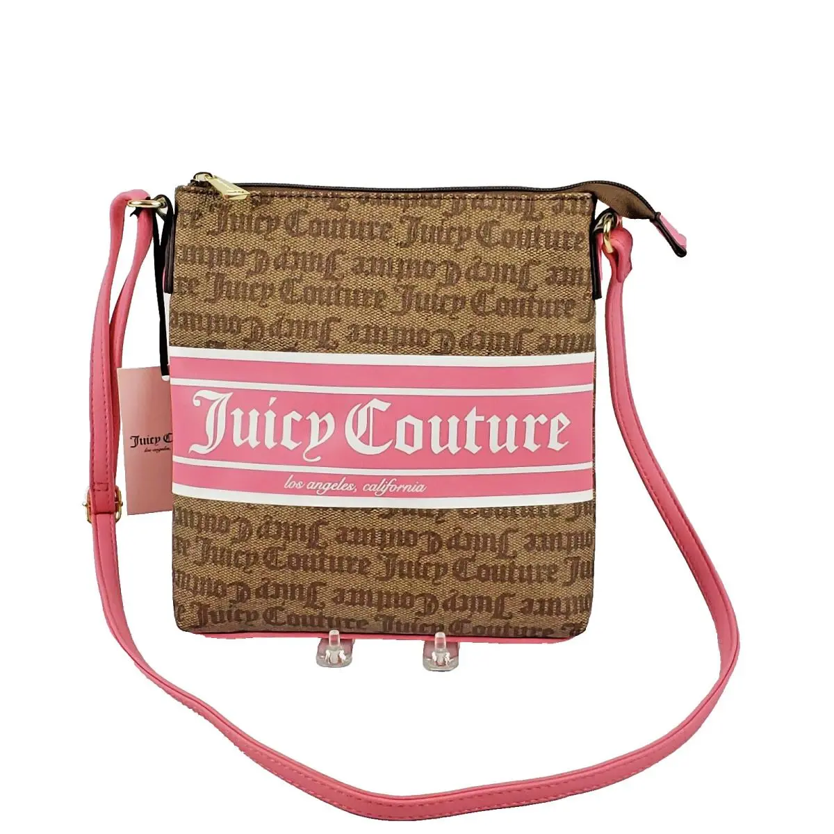 Chestnut Chino Pink Gothic Logo Stripe Crossbody Purse by Juicy Couture