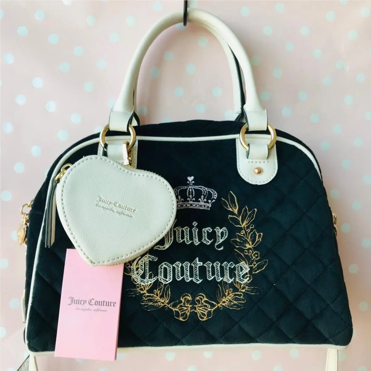 Royal Moment Bowler Bag Liquorice Black Crystal Quilted Shoulder by Juicy Couture