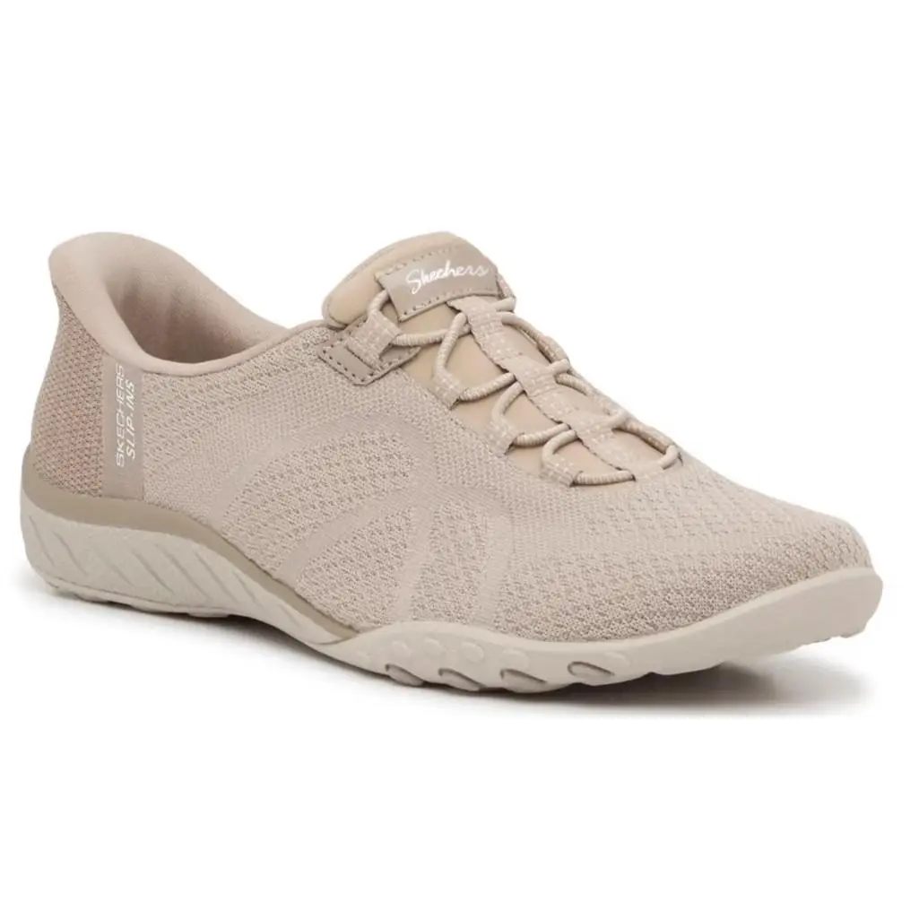 Womens Skechers Hands Free Slip Ins Breathe Easy Taupe Textile Shoes