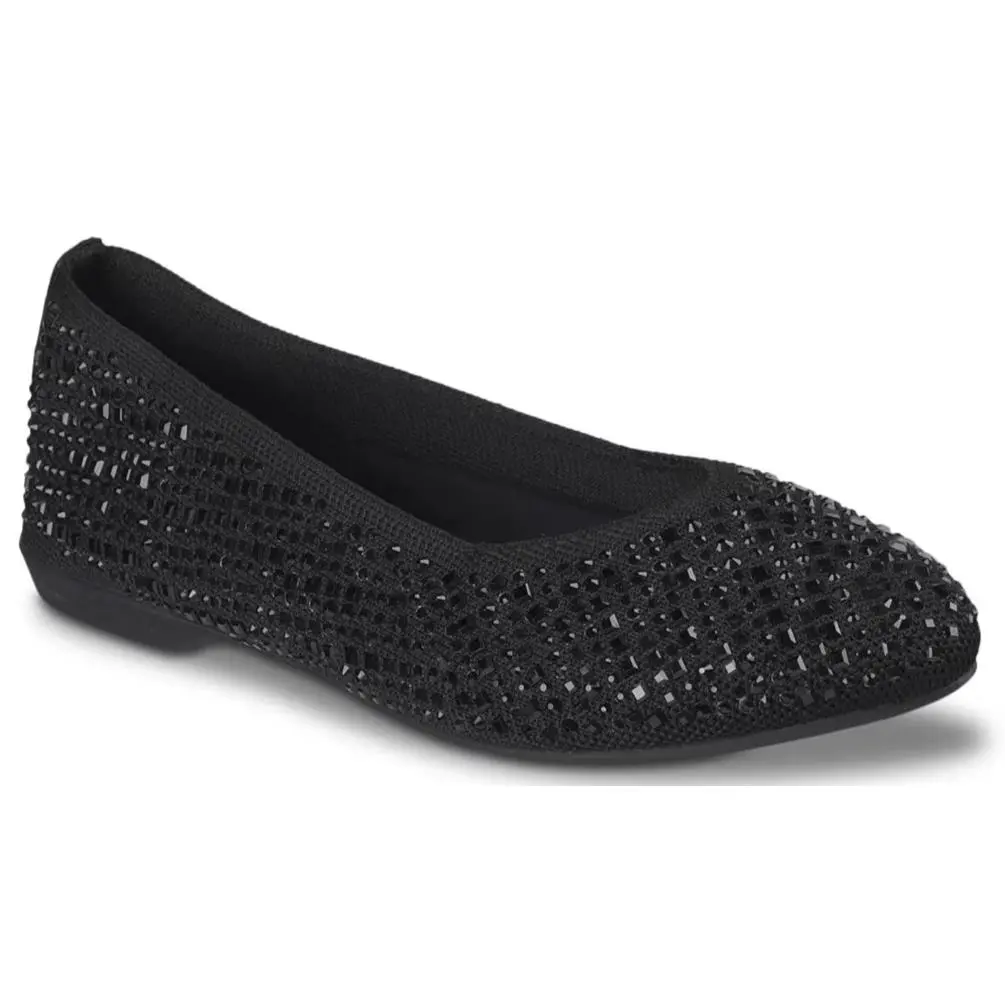 Womens Skechers Cleo Style Rare Glow Flat Black Knit Shoes