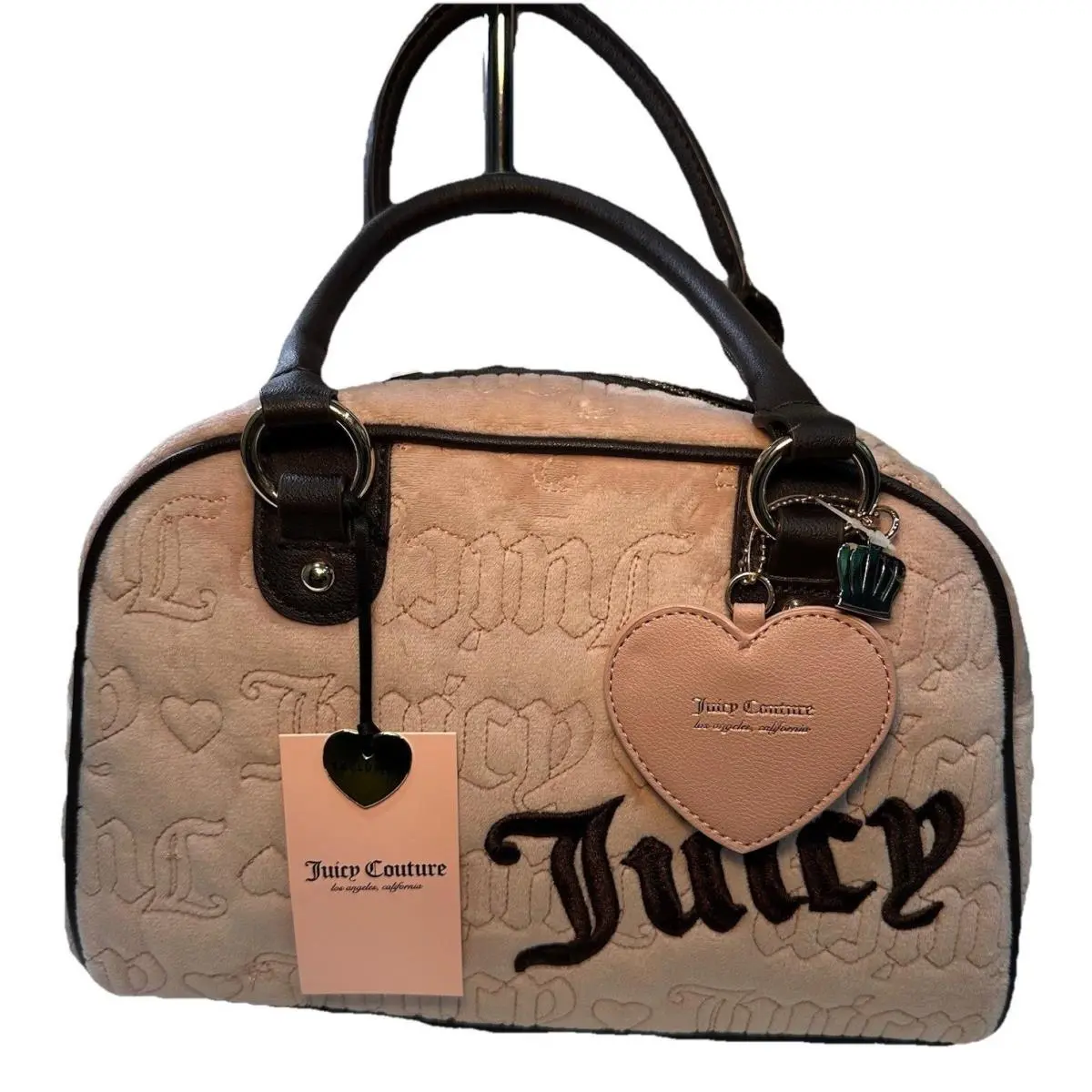 Velour Vintage Dream Satchel Bag Dusty Pink Embroidery Strap by Juicy Couture