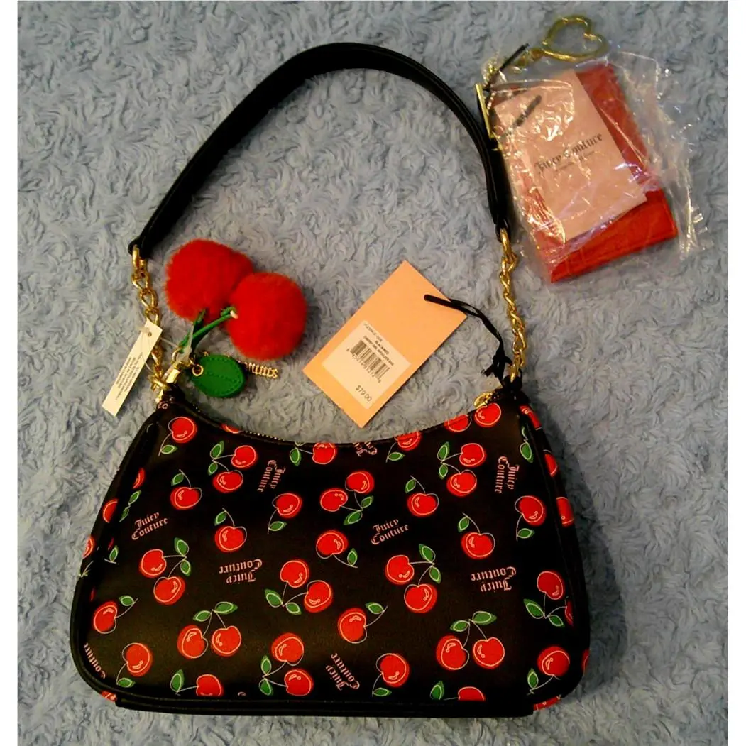 Cherry Girl Shoulder Bag Flame Scarlet Card Case W/heart Key Fob by Juicy Couture