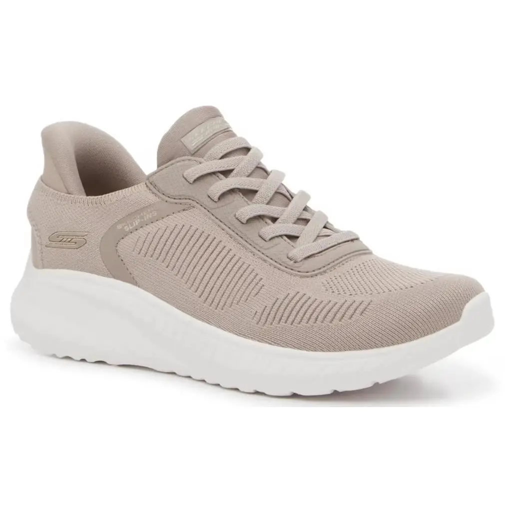 Womens Skechers Hands Free Slip Ins Bobs Sport Squad Chaos Taupe Fabric