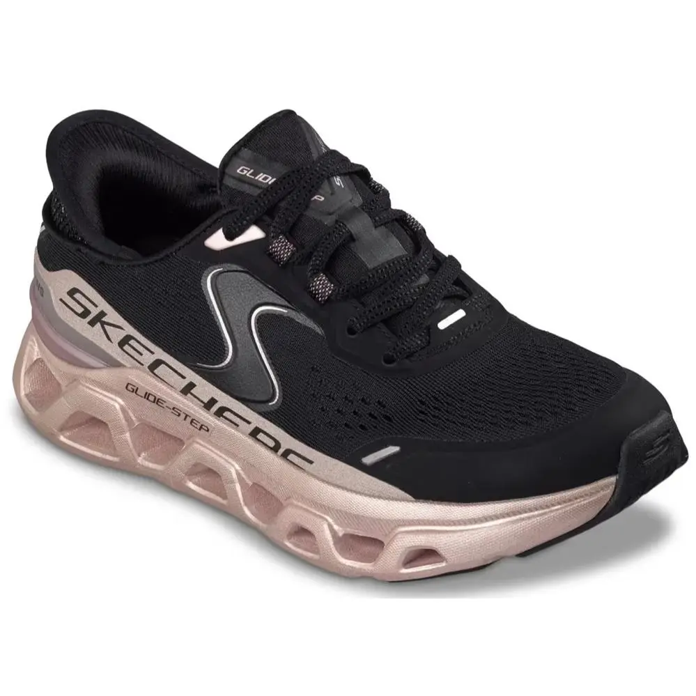 Womens Skechers Hands Free Slip Ins Glide Step Altus Black Pink Mesh Shoes - Black